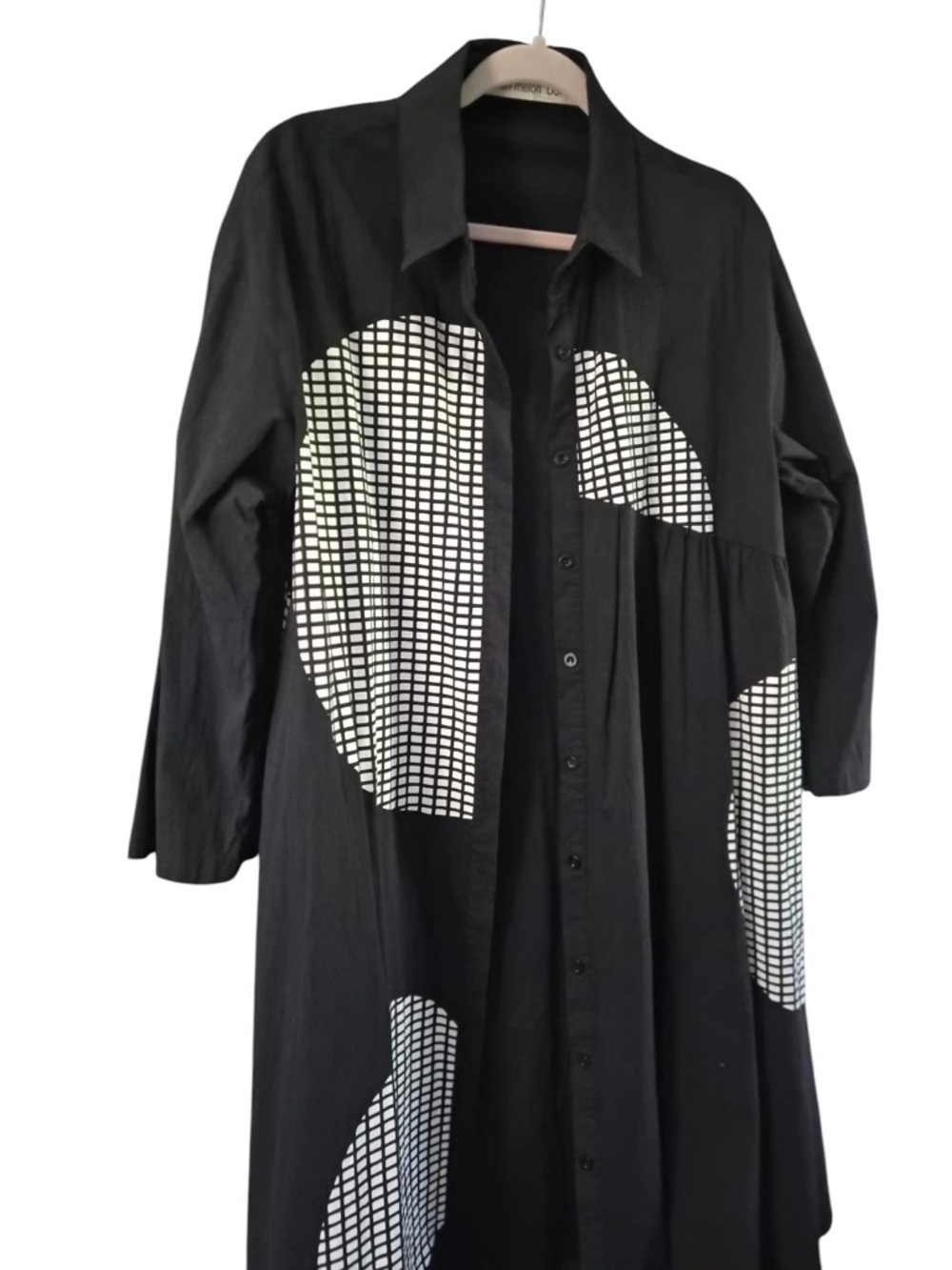 Helon Melon | Black and White Abstract Long Jacket | Size Large - Picture 7 of 8